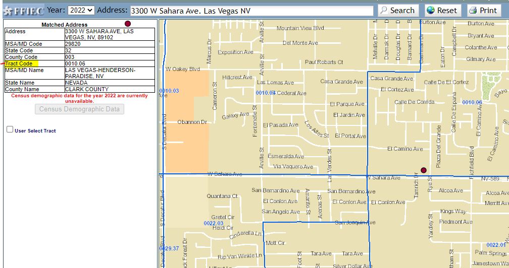 map showing location of 3300 W Sahara Ave. Las Vegas NV