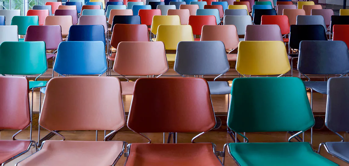 Rows of colorful chairs