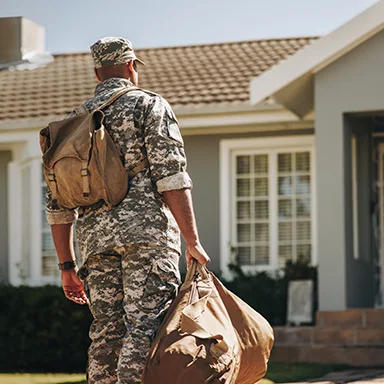 patriotic soldier coming back home from the military