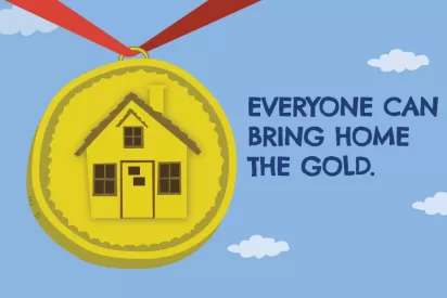 HIP Gold medal with text 'Everyone can bring home the gold"
