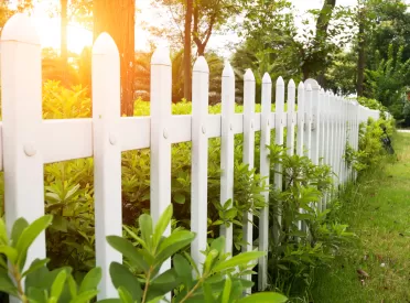 White picket fence with sun shining through